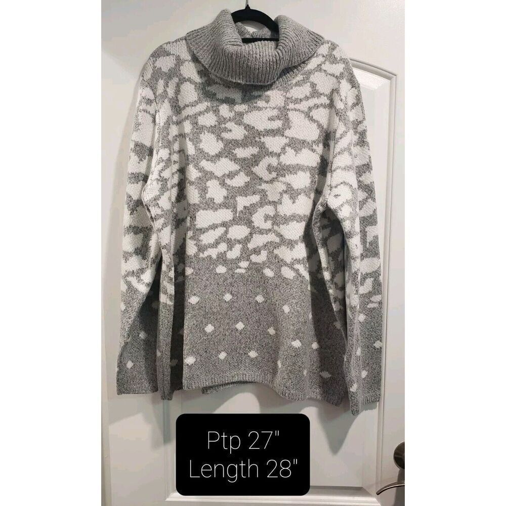Lety & Me - Seona Cowl Neck Sweater Gray White‎ Animal Print Super Soft NWT 3X
